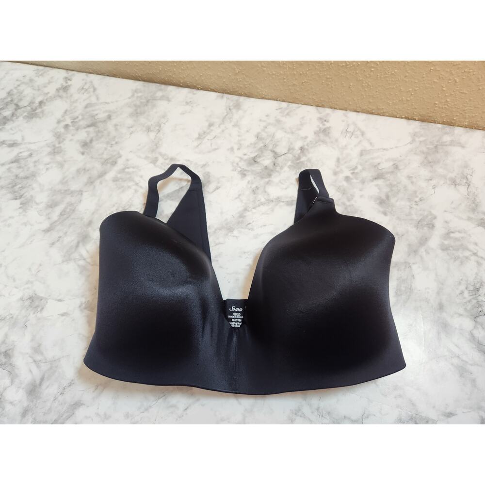 Soma Vanishing Back Wirefree Solid Black Bra with Hook & Eye Closure Size 38DD